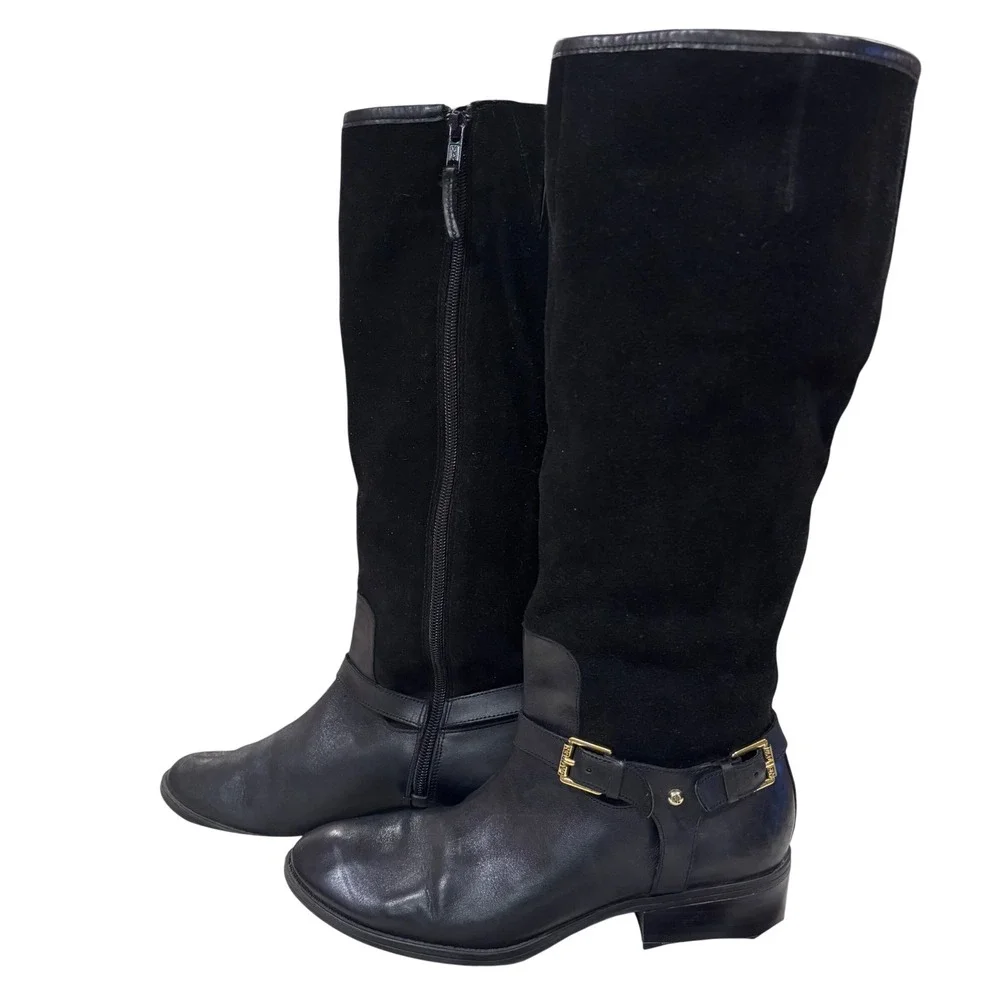 Lauren Ralph Lauren Marion Black Suede Leather Knee High Riding Boots Women 7.5B